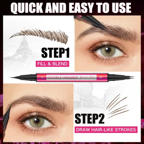 Miniatura 4 de YuLinLon Bolígrafo para cejas de doble cabeza, trazos ultraprecisos similares al cabello, maquillaje impermeable de larga duración, disponible en 5