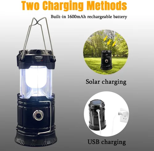 Miniatura 8 de Linterna LED plegable portátil para campamento, XTAUTO ligera, impermeable, solar, recargable, USB, kits de supervivencia para interiores