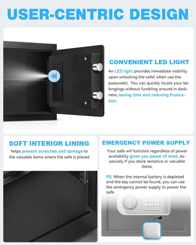 Miniatura 7 de Caja fuerte mediana VaultHex para el hogar - 2.0 pies cúbicos, gabinete montable con luz de movimiento y alarma dual, teclado digital y llave
