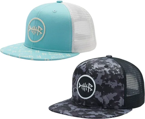 Miniatura 18 de BASSDASH Paquete de 2 gorras de camionero de ala plana con parte trasera de malla ajustable para hombres y mujeres para pesca y caza