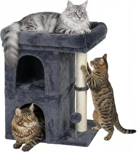 Aechonow Árbol para gatos grandes, perca grande de 19 x 16.5 pulgadas, torre para gatos adultos para gatos de interior con poste rascador de 24