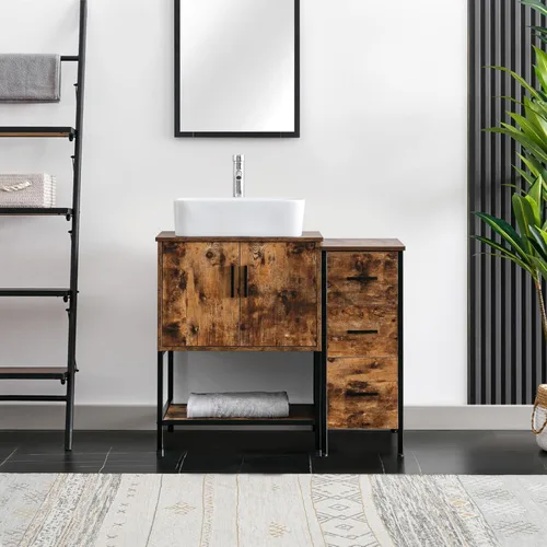 Miniatura 32 de eclife Combo de Tocador de Baño de 36" con Lavabo, Gabinete Moderno de Soporte de Metal con Estante Inferior y Gabinete Lateral de Almacenamiento