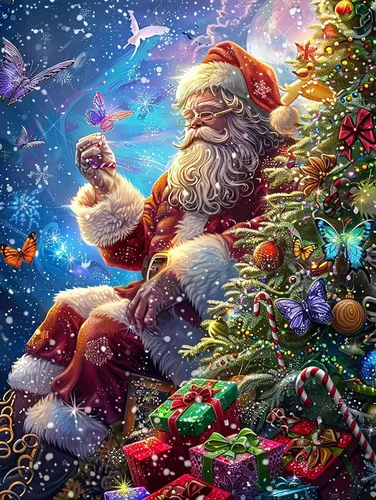 Reofrey Kits de arte de diamantes de bricolaje para adultos, Navidad, Papá Noel, taladro completo, redondo, diamantes de imitación, kits de pintura