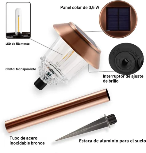 Miniatura 6 de XMCOSY+ Luces solares impermeables para exteriores, paquete de 4 luces solares para exteriores, 10-40 LM regulables, luces solares de cristal LED
