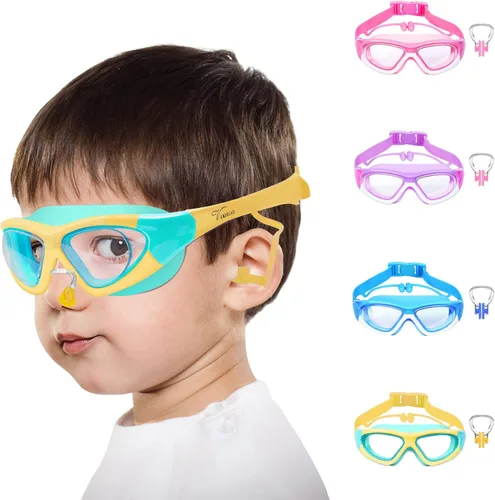Miniatura 11 de Vvinca Gafas de natación para niños de 3 a 12 años, diseño mejorado 2024 con tapón para la oreja y la nariz, visión amplia, antivaho sin fugas