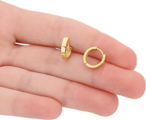 Miniatura 2 de Aretes de aro de oro de 14 quilates, minimalistas, pequeños, simples, finos, para mujeres y hombres, pulido con bisagras planas