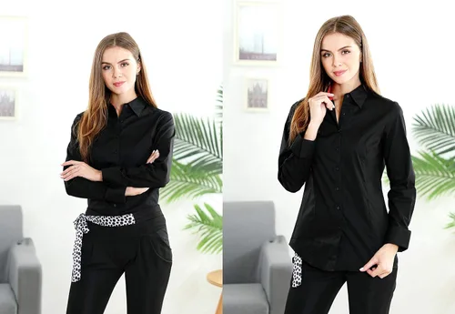 Miniatura 4 de Esabel.C Camisas de manga larga con botones para mujer, ajuste regular, algodón elástico