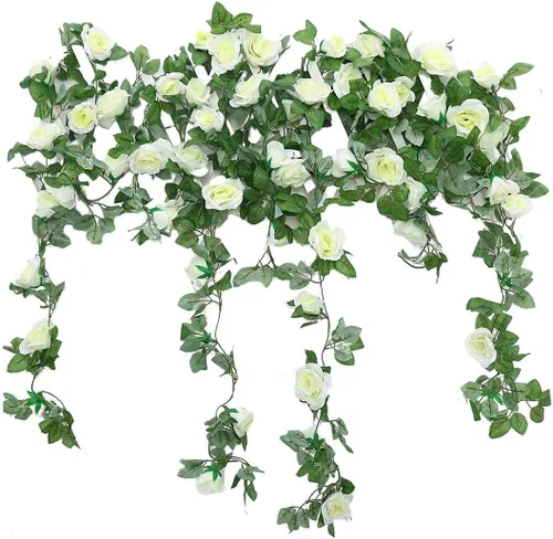 Miniatura 4 de Guirnalda de vid de rosas falsas de 16 pies, plantas colgantes de hiedra rosa, hogar, hotel, oficina, boda, fiesta, decoración de jardín