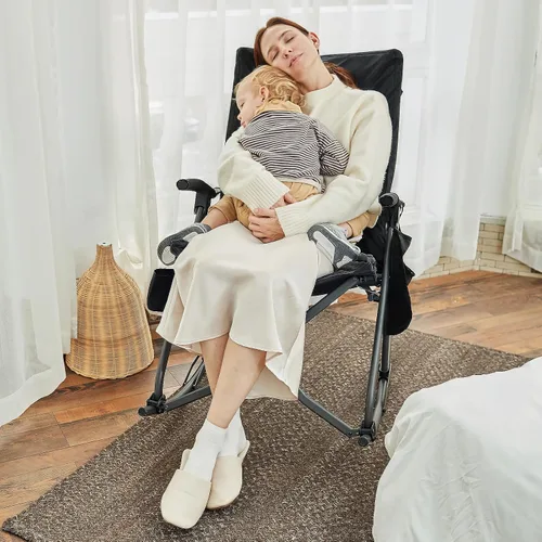 Miniatura 2 de EVER ADVANCED Silla de Camping Mecedora Plegable de Gran Tamaño, Sillas Mecedoras Portátiles Acolchadas para Patio, Césped y Exteriores, Sillón