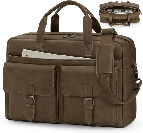 Miniatura 8 de RAINSMORE Bolsa tipo mensajero para hombre, de piel de 16 pulgadas, para laptop, maletín para computadora de trabajo, oficina, negocios, viajes