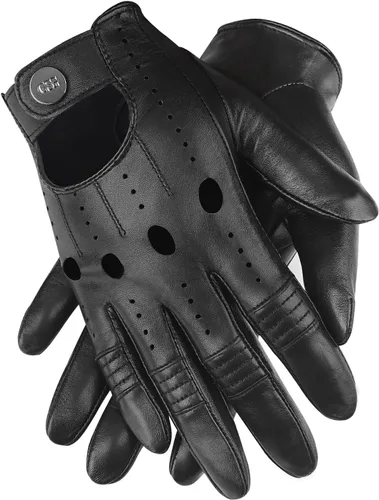 Miniatura 12 de GSG Guantes de cuero genuino para hombre de piel de oveja negros para conducir en bicicleta con pantalla táctil, guantes de motocicleta sin forro