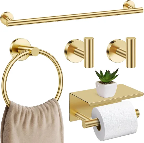 Miniatura 9 de Juego de 5 accesorios de baño negro mate, juego de toallero de 23.6 pulgadas, soporte de papel higiénico de acero inoxidable, toalleros redondos