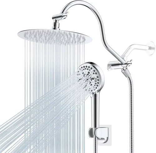 Miniatura 29 de Hibbent All Metal Combo de Cabezal de Ducha de Lluvia de 12 pulgadas con Doble Filtro, Cabezal de Ducha de Mano de Alta Presión con Brazo de Acabado