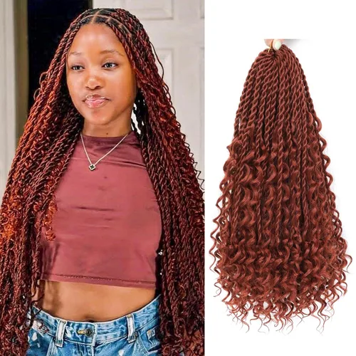 Miniatura 18 de Cabello senegalés de ganchillo con extremos rizados, 12 pulgadas, 8 paquetes de cabello bohemio de ganchillo con rizos de diosa, rizos de ganchillo