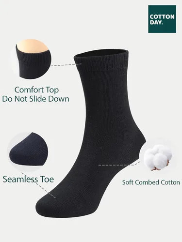 Miniatura 3 de COTTON DAY Calcetines unisex de algodón suave para niños y niñas, con puntera sin costuras, color negro, blanco, gris, azul marino, paquete de 6