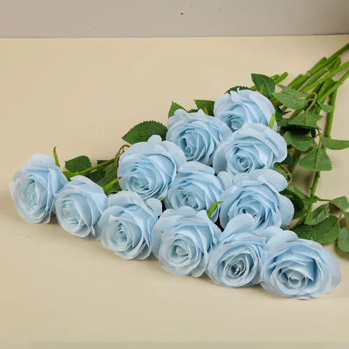 Miniatura 7 de 12 piezas Rosas Flores Artificiales Rosas Falsas Azul Bebé Rosas de Seda Flores de Seda Blancas Rosas con Tallos Largos para Bodas Hogar Fiestas