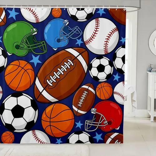 Miniatura 8 de Feelyou Cortina de ducha de fútbol para decoración de baño, básquetbol, deportes, cortina de baño, accesorios de baño, béisbol negro, tela