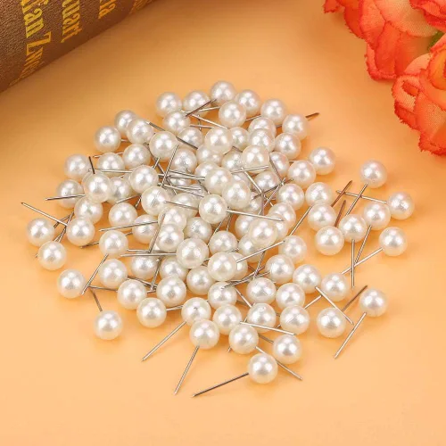 Miniatura 5 de Oumefar 200 alfileres de perlas, tachuelas decorativas para el pulgar, redondas, cortas, perlas, bolas de dibujo, alfileres de mapa, caja de costura