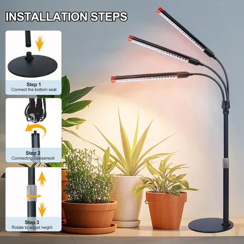 Miniatura 3 de Luces de Cultivo de Mesa de 3 Cabezales para Plantas de Interior, Inicio de Semillas, Verduras, Bonsái con Temporizador de Encendido/Apagado