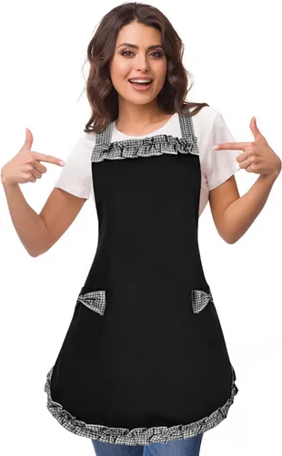 Miniatura 3 de Violet Mist Lindos delantales negros para mujeres con bolsillos, delantales vintage retro elegantes para niñas con lazo, vestido sexy de los años