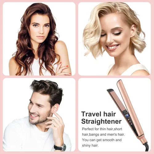 Miniatura 2 de Mini plancha plana, mini plancha de pelo de cerámica para cabello corto, rizos y flequillo, planchas planas pequeñas de doble voltaje para viajes