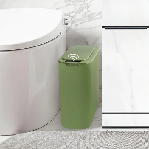 Miniatura 12 de TIPGO - Cubo de basura automático con sensor de movimiento para baño con tapa, basurero táctil de 2.6 galones, papelera de plástico delgada y Gris