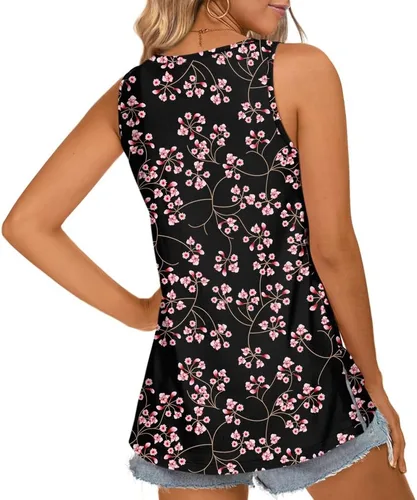 Miniatura 3 de LONGYUAN - Camisetas sin mangas de verano para mujer con diseño casual y holgado, blusa tipo túnica con cuello en V y aberturas laterales