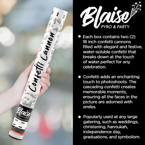 Miniatura 4 de Blaise Pyro & Party Poppers de confeti blanco – Poppers grandes de confeti para bodas, compromisos y graduaciones, solubles en agua y fáciles