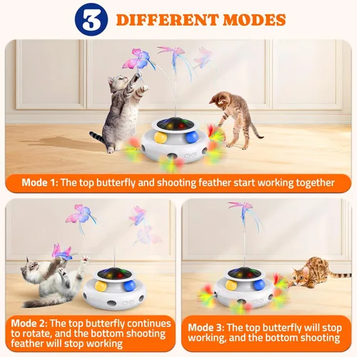 Miniatura 3 de Pawtners Juguete Interactivo para Gatos, 4 en 1 Juguetes Interactivos Automáticos para Gatitos de Interior Recargables con Mariposa Revoloteante