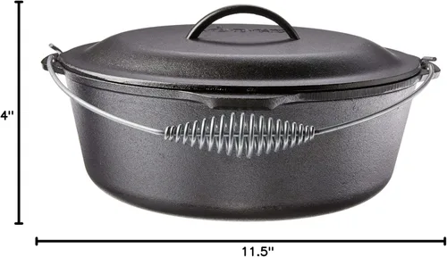 Miniatura 28 de Lodge Horno holandés de hierro fundido pre-sazonado de 5 cuartos de galón con tapa, mango de alambre para una fácil transferencia de la superficie
