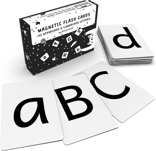 Attractivia Tarjetas Magnéticas de Letras Grandes del Alfabeto ABC - 52 Letras Resistentes Grandes en Mayúscula y Minúscula, Negro - para Maestros