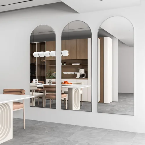 Miniatura 9 de Espejo de longitud completa de 56 x 16 pulgadas, espejo arqueado con soporte de pared, espejo de cuerpo completo plateado, para colocar de pie, Plata