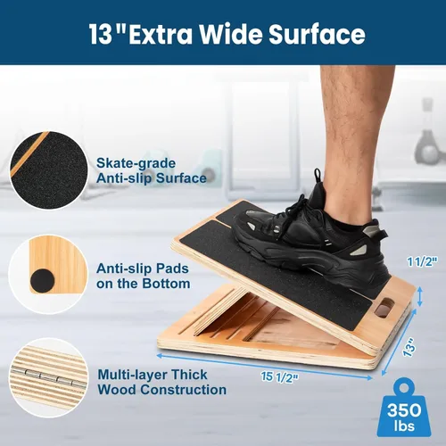 Miniatura 2 de StrongTek 13” Wide Portable Wooden Slant Board, 5-Level Incline (15°-35°), Lower Grip Handle, Beginner & Rehab Friendly, Non-Slip Surface for Calf
