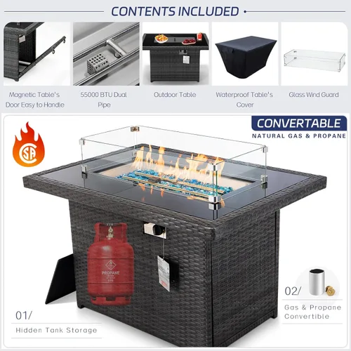 Miniatura 5 de BULEXYARD Juego de 7 piezas de sofá seccional para exteriores con respaldo alto, mesa para fogatas, juego de muebles de patio de mimbre resistente a