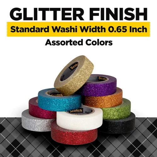 Miniatura 2 de Scotch Cinta Washi con purpurina, 10 rollos, ideal para manualidades y envolturas navideñas, suministros escolares, suministros de manualidades