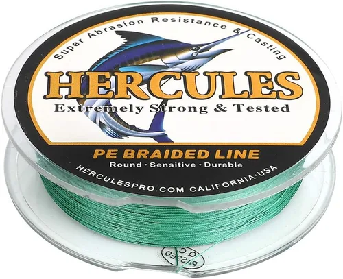 Miniatura 4 de HERCULES Línea de pesca trenzada rentable súper fundida de 8 hebras de 10LB a 300LB de resistencia para agua salada, 109/328/547/1094 yardas Verde