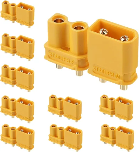 Miniatura 18 de ELFCULB 10 conectores hembra Amass XT30 (2+2), conectores de batería Drone FPV Lipo, chapados en oro para robots RC UAV (negro)