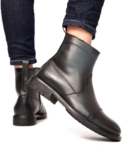 Miniatura 7 de Botas de vestir Chelsea para hombre, botas altas o medias, sin cordones, para negocios, de cuero genuino, para trabajo, uso diario, zapatos casuales