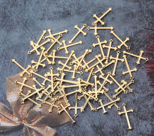 Miniatura 2 de Ruwado 50 dijes de cruz para fabricación de joyas, aleación de metal de 0.81 x 0.55 pulgadas, colgantes de cuentas pequeñas de Cristo Jesús