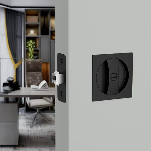 Miniatura 3 de Haidms Cerradura de puerta de bolsillo negro mate, herrajes de puerta de bolsillo cuadrado, manijas de puerta de bolsillo, cerradura de privacidad
