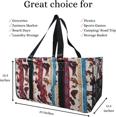 Miniatura 36 de NGIL Bolsa de comestibles reutilizable extra grande plegable de gran tamaño para comestibles, almacenamiento, picnic, playa, Bronco-negro occidental