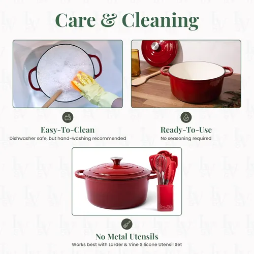 Miniatura 8 de Larder & Vine Olla holandesa de hierro fundido esmaltado con tapa, para hornear pan, compatible con todas las estufas y apta para horno hasta 500 °