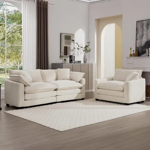 Miniatura 3 de Juego de sofá de 2 piezas de gran tamaño para sala de estar, sofá biplaza y sofá individual, asiento modular modular profundo de pana cómodos sofás