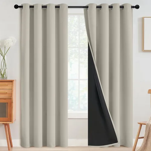 Miniatura 83 de SimpleHome - Cortinas opacas 100% para recámara, cortinas de ventana con ojales beige, con aislamiento térmico, cortinas de oscurecimiento