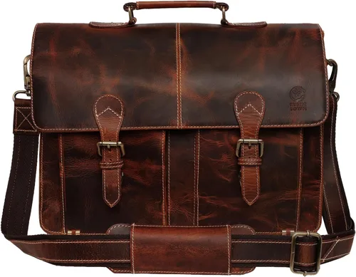RUSTIC TOWN Bolso de mensajero de cuero hecho a mano para hombre, bolso de mensajero para portátil de 16 pulgadas Marrón nogal