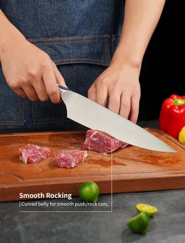 Miniatura 5 de Cuchillo de chef de 8 pulgadas, cuchillo de cocina alemán de acero inoxidable de alto carbono con mango blanco ergonómico, cuchillo de cocina