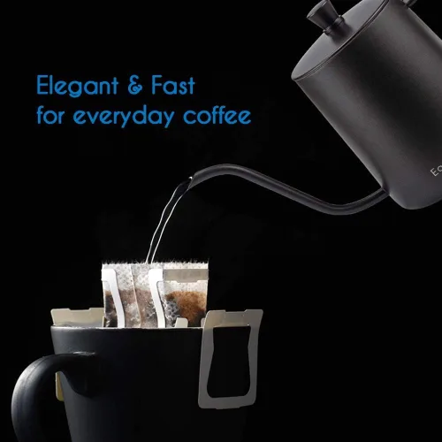 Miniatura 4 de Easyworkz Gage - Hervidor de café de cuello de cisne de 20 onzas con termómetro de acero inoxidable con boquilla larga y estrecha Negro