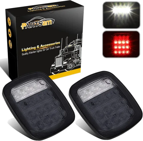 Partsam 2x luces traseras LED de 16 LED, combinación de luz de freno, giro, reversa y marcha atrás, 12-5050 rojas, 4-5050 blancas con lente de humo,