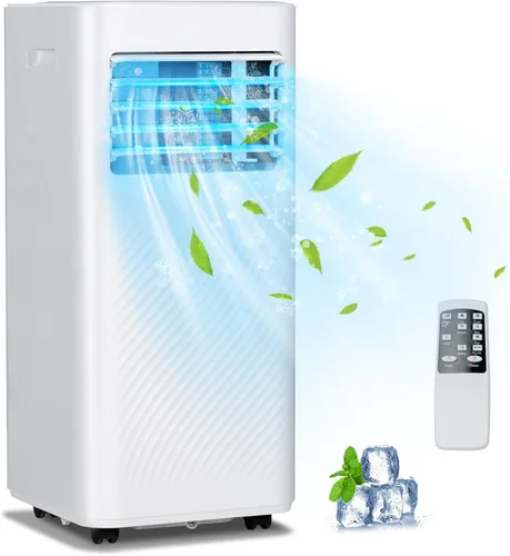GOFLAME Aire acondicionado portátil, potente unidad de CA de 8000 BTU con control remoto y 4 ruedas, enfriador de aire 3 en 1, deshumidificador y