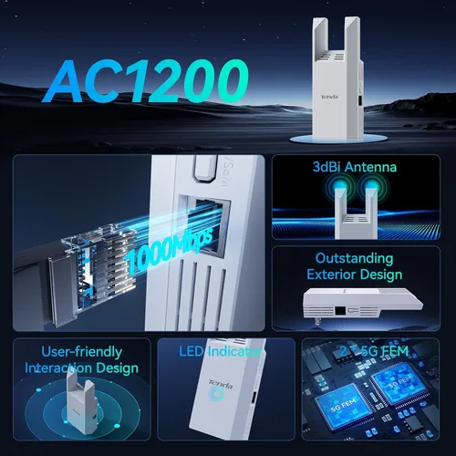 Miniatura 4 de Tenda Extensor de alcance WiFi AC1200 - Extensor WiFi con puerto Gigabit Ethernet, amplificador de señal doméstica de 1.2 Gbps, doble banda, hasta